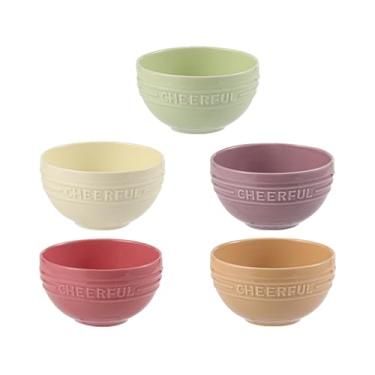 Imagem de Tigelas de arroz e utensílios de mesa personalizados e simples, tigelas de cerâmica para sobremesa de dormitório doméstico - tigelas de 11,4 cm - 5 conjuntos mistos