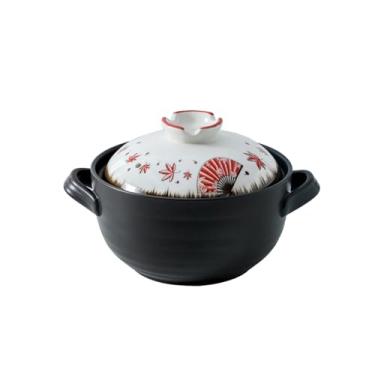 Imagem de Conjunto criativo japonês minimalista de utensílios de cozinha, panela de barro resistente ao calor para casa, sopa, flor, macarrão - caixa de 3500 ml, quatro estações, outono