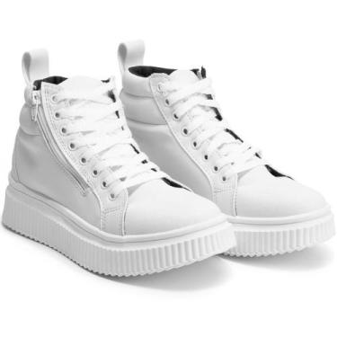 Imagem de Tenis Branco Feminino Cano Medio Com Sola Plataforma - Fierre, Branco,