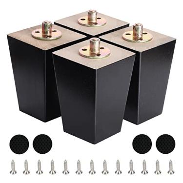 Imagem de Conjunto de pernas de móveis quadrados de madeira de 4 meados do século Moderno Sofá Cama Cadeira de Café Mesa Pernas Nogueira com Parafusos e Almofadas de Borracha Pré-perfurados (4 polegadas/10 cm, Preto)