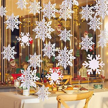 Imagem de 12 peças de decoração de flocos de neve de Natal de inverno - Guirlanda de floco de neve de papel branco 3D com faixa de floco de neve para decorações de festas de Natal e inverno