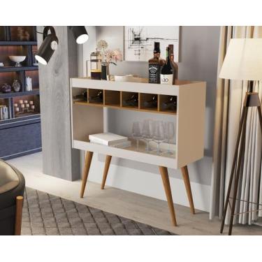 Imagem de Aparador Athenas MDF com Adega Pés de Madeira Maciça Design Moderno - 