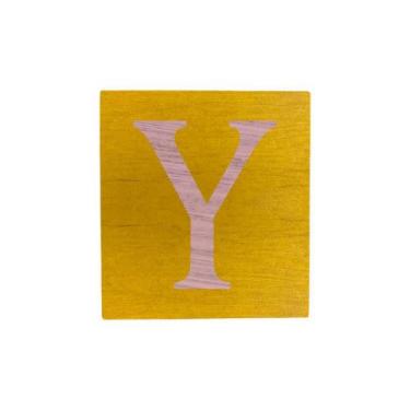 Imagem de Cubo Amarelo Letra Rosa Bebê Festa Chá de Bebê Decoração 8x8x8 Cm Mdf 