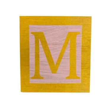 Imagem de Cubo Rosa Letra Amarela com Aplique Festa Chá de Bebê Decoração 8x8x8 