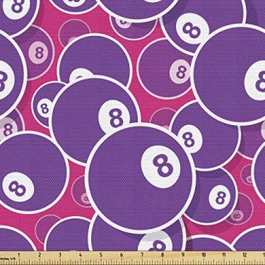Imagem de Ambesonne Tecido de bilhar por The Yard, sinuca de piscina e bolas com design de jogos esportivos Lucky Number 8, tecido decorativo para estofados e destaques domésticos, 1 jarda, roxo magenta