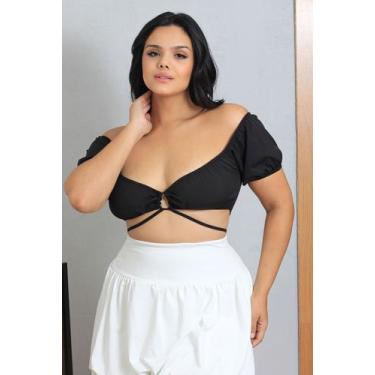 Imagem de Cropped Feminina Com Elastico Moda Gringa Manga Curta Amarar frente to