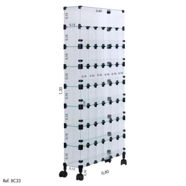 Imagem de Baleiro Comercial Modulado em Vidro com Rodízios - 1,30 x 0,60 x 0,15 