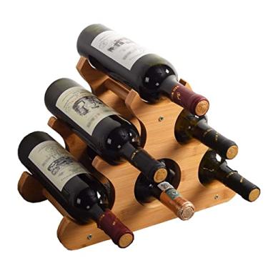 Imagem de Rack de madeira para armazenamento de vinho, bancada independente, suporte de vinho com capacidade para 6 garrafas, adequado para adegas, bares, casas e prateleiras de armazenamento de cozinha