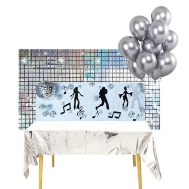Imagem de Kit Decoração Festa Disco Anos 80: Cortina Metalizada + Painel + Mini Globos + Balões + Enfeites = 41 Produtos Temáticos