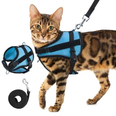 Imagem de PUPTECK Conjunto de arnês e coleira para gatos, à prova de fuga, jaqueta reflexiva ajustável para gatinhos de fácil controle, peitoral para animais de estimação para gatos, cães pequenos, filhotes de