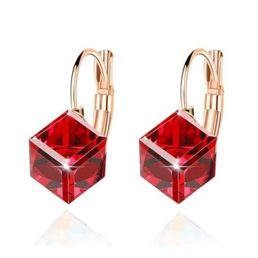 Imagem de Brincos de cristal cubo Swarovski com alavanca traseira para mulheres banhados a ouro rosa 14K bijuteria hipoalergênica