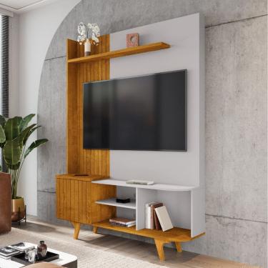 Imagem de Estante Home Frisado para TV Até 75 Polegadas 1 Porta com Pés de Madeira Corumbaú Bechara