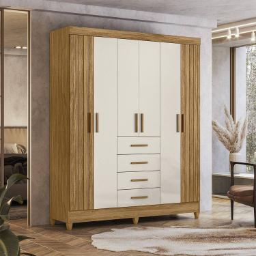 Imagem de Guarda Roupa Roupeiro Aruba 6 Portas 4 Gavetas Freijó Off White Moval