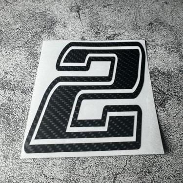Imagem de Adesivo de carro corrida motocross números personalizados 0123456789 capacete de corrida de bicicleta sujeira decalque fita de vinil fibra de carbono preto (2, altura 10 cm)