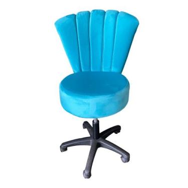 Imagem de Cadeira Mocho Pétala In9 Decor, Veludo Azul Turquesa - In9 Decor
