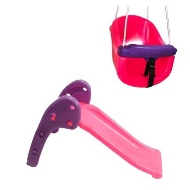 Imagem de Escorregador Meninos e Meninas-Escorrego Pequeno 2 Degraus-Brinquedos Plástico Baby + Parquinho Infantil-Balanço Bebê e Criança Diversas Cores