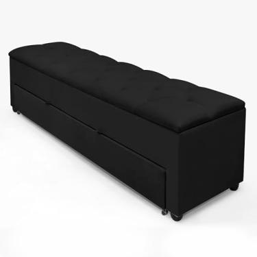Imagem de Recamier Baú Paris Com Gaveta Sapateira Luxo Decorativo Estofado Tamanho 1,50m Móveis De Armazenamento Premium Para Quarto Estilo Moderno Retro Organizador Cama Casal/solteiro (Preto)