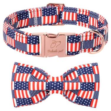 Imagem de Babole Pet Coleira para cães de 4 de julho com gravata borboleta - Dia da Independência bandeira estrela gravata borboleta segurança bandeira americana coleira de cachorro patriótico para cães