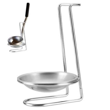 Imagem de Descanso de colher de aço inoxidável, suporte de concha vertical de cabo longo, descanso de colher multiuso com tigela de aço inoxidável para uso na cozinha, suporte de tampa de panela