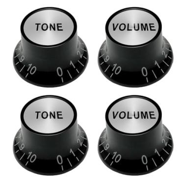 Imagem de SAPHUE Conjunto de Botões de Controle de Velocidade de 2 Volumes E 2 Tons Estilo Chapéu Alto de Plástico para Substituição de Guitarra Elétrica Gibson Les Paul Preta