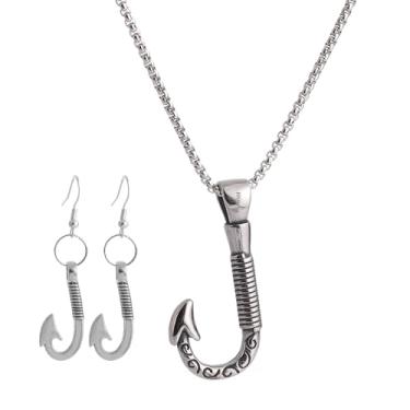 Imagem de TURTLEDOVE Colar de anzol de pesca, 2 peças, brincos de anzol de aço inoxidável, joia havaiana com pingente de anzol Maui, Standard, Aço inoxidável, Sem Pedra Preciosa