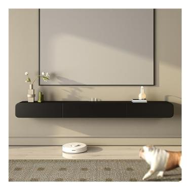 Imagem de CUTPOIY Armário de TV suspenso de parede fosco moderno, armário de entretenimento de apartamento pequeno de madeira maciça, console de mídia com gavetas e armazenamento, para sala de estar e