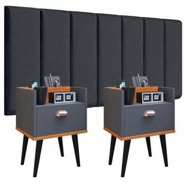 Imagem de Conjunto Cabeceira Cama Casal 1,40 Modulado Com kit 2 Criado Quarto Milena (Cinza - Cinza/Cinamomo)