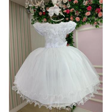 Imagem de Vestido Marie Jardim Encantado Branco c/ aplique Borboletas Flores, 3,
