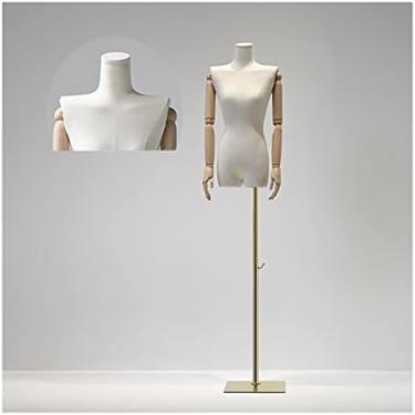 Imagem de CUTPOIY Suporte de manequim de tronco, forma de vestido de torso de manequim feminino, corpo de manequim de meio corpo ajustável de altura de 120-188 cm, moldura de exibição de roupas para loja (ouro