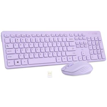 Imagem de Combo de teclado e mouse sem fio – Teclado para PC de escritório padrão Rii e mouse óptico sem fio (roxo)