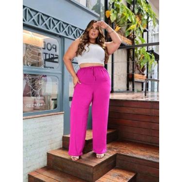 Imagem de Calça Pantalona Plus Size Feminina Elástico Na Cintura Com Bolso Cintu