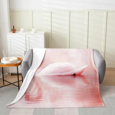 Imagem de jejeloiu Cobertor de lã de cisne rosa para bebês 76 cm x 101 cm cobertor de flanela romântico de pelúcia felpa vida selvagem para cama, sofá, cadeira de estar, sala de estar, microfibra