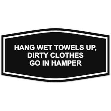 Imagem de Signs ByLITA Fancy Hang Wet Towels Up, Dirty Clothes Go In Hamper Sign - Letras gravadas a laser | Plástico ABS durável | Cores vibrantes | Fita de espuma poderosa (preto) - Grande