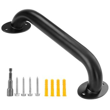 Imagem de iklekione Corrimão de escada montado na parede de 30 cm, corrimão de metal de 3 cm de diâmetro, para corrimão de parede interna e externa, alça de segurança, grade de varanda de deck (preto)