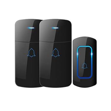 Imagem de AVANTEK Campainha sem fios D-3C, kit de campainha de porta de longo alcance de 1100 pés, 52 melodias, volume de até 115 dB e flash LED com 2 receptores de tomadas e 1 botão de pressão, preto