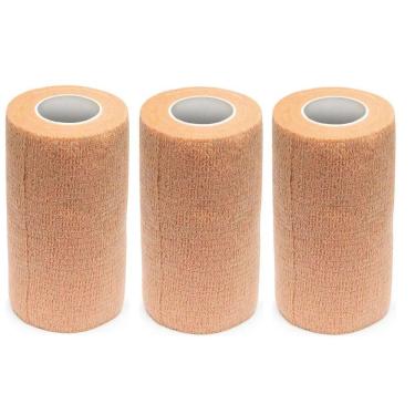 Imagem de Kit 3 Bandagem Elástica Flexivel Autoaderente 10cmx4,5m Bege