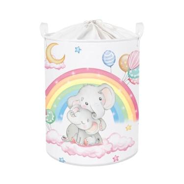 Imagem de HUUMONSS Rainbow Animals Cesto de roupa suja dobrável para crianças cesta de armazenamento grande para meninas, caixa de presente de brinquedo para quarto, elefante, 63L