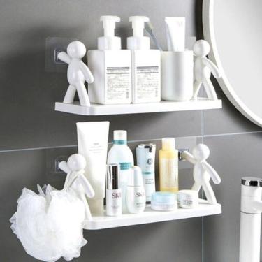 Imagem de Kit 2 Suporte Prateleira com Adesivo Decoração Para Sala Cozinha Banhe