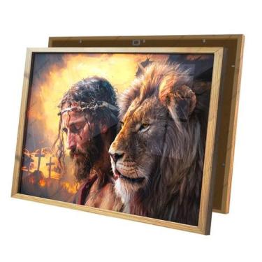 Imagem de Quadro Jesus o Leão da Tribo de Judá Moldura e Vidro - Complet Casa