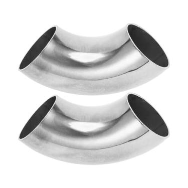 Imagem de Motoforti 2 peças 90 graus mandril curva cotovelo carro modificado tubo de escape tubulação 5.1 cm espessura OD 1,0 mm/19GA 51x145x1,0 mm 304 aço inoxidável tom prata