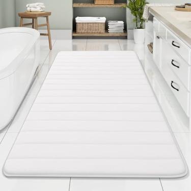Imagem de Buganda Tapete de banho de espuma viscoelástica, 178 cm x 86 cm, ultramacio e antiderrapante, absorvente de água e lavável na máquina, tapete passadeira para banheiro, chuveiro e banheira, branco