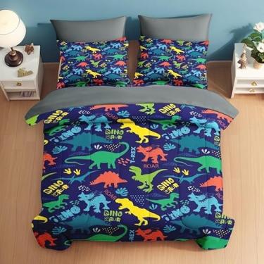 Imagem de Pamnest Jogo de lençol de solteiro, 5 peças, vintage, dinossauro, dinossauro tropical, para crianças e adultos, lençol com elástico, fronha e fronha para decoração de quarto