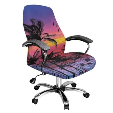 Imagem de Talayituse Capa de cadeira de escritório com estampa de palmeira Havaí, elástica, capa para cadeira de computador, universal, removível, para cadeira de escritório, para cães, gatos, animais de