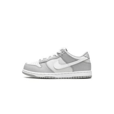 Imagem de Nike Tênis infantil unissex com cadarço DUNK LOW BP, Platina pura/branco-cinza lobo, 31 EU