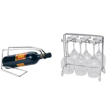 Imagem de Conjuntos De Suportes Para Vinho E Taças Utimil Zl856 Em Aço Cromado 2 Peças Cromado