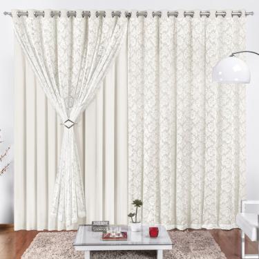 Imagem de Cortina 4 Mt Sala Quarto Renda Com Malha Para Varão Baratissima Palha