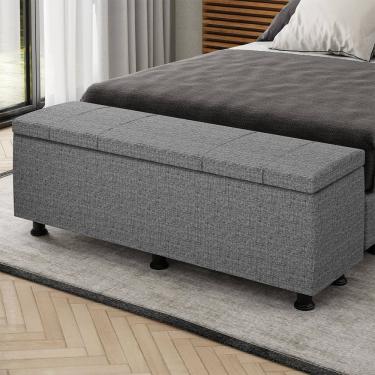 Imagem de Baú Sapateira Estofada Casal 140 Cm Venus Linho Skybox Cinza