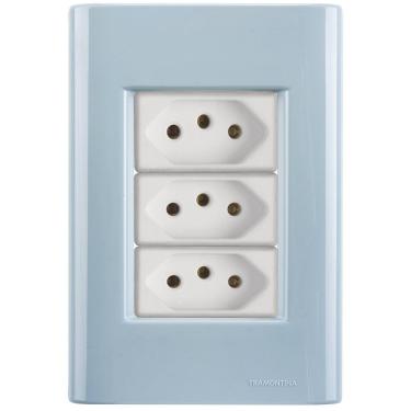 Imagem de Cj Três Tomadas Tripla 10a Giz Azul Jeans Tramontina Completo Pronto Tramontina