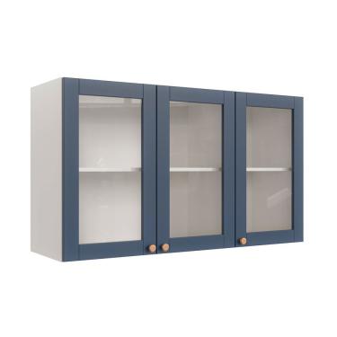 Imagem de Armário Aéreo 3 Portas 120cm Com Porta De Vidro Arizona Cabecasa Madeiramadeira Branco-azul