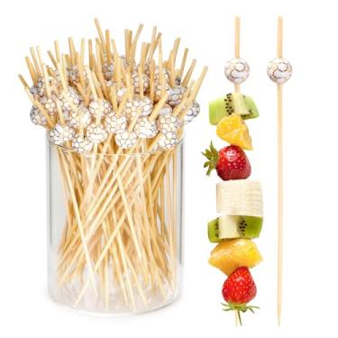 Imagem de JtmyAota 100 palitos de futebol para aperitivos, palhetas de coquetel de futebol de 12 cm para decoração de festa, espetos de aperitivo de bambu para charcutaria, sanduíche, hambúrgueres, bebidas de